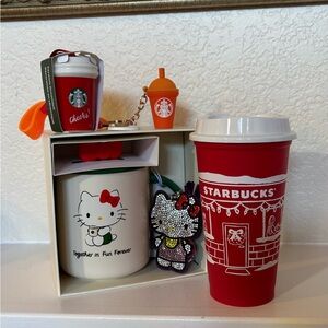 ⭐️⭐️LAST SET:  Starbucks Hello Kitty Mug, Cup, Ornament, and Bag Charms Set